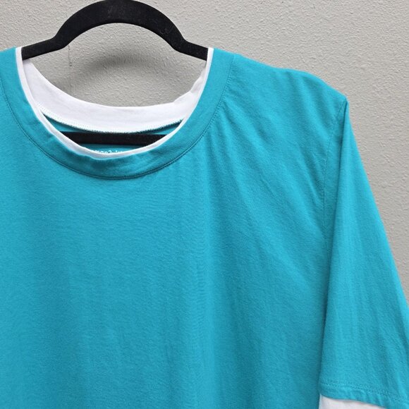 Woman Within Shirt Womens 3X Teal White Layered Look Long Sleeve Cotton - Picture 2 of 9